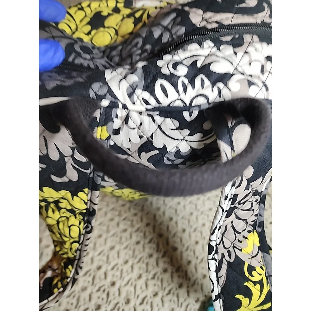 Vera Bradley Backpack Bag Baroque Yellow Black Floral Quilted Pockets Top Handle